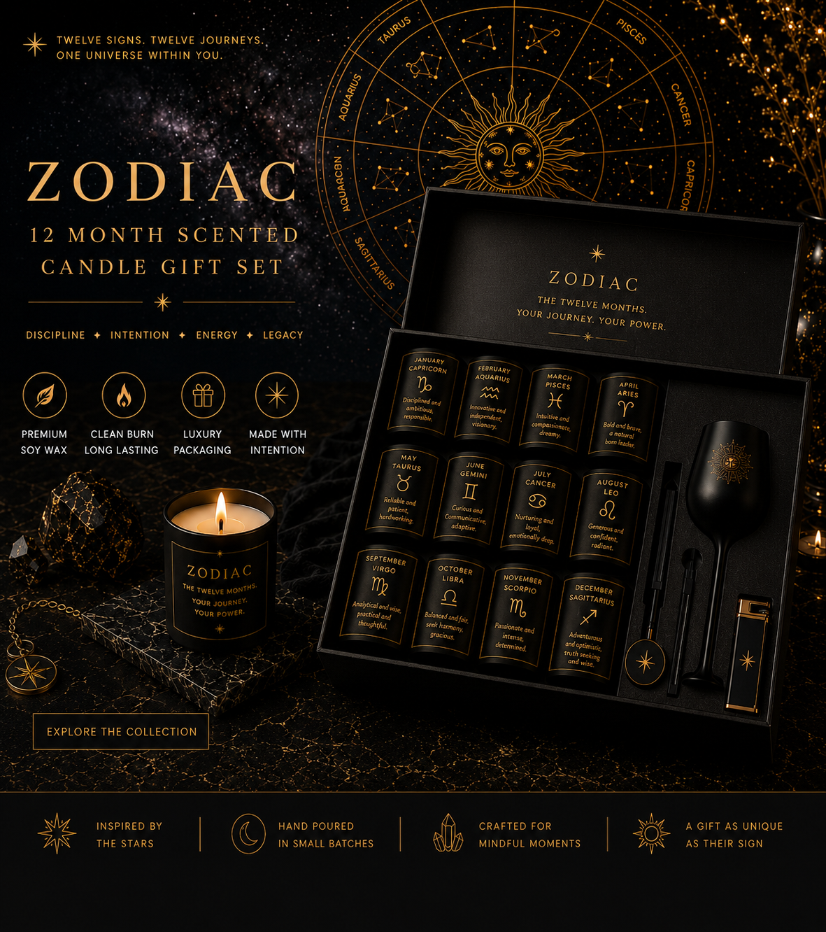 Zodiac Collection 12 Month Scented Candle Gift Set