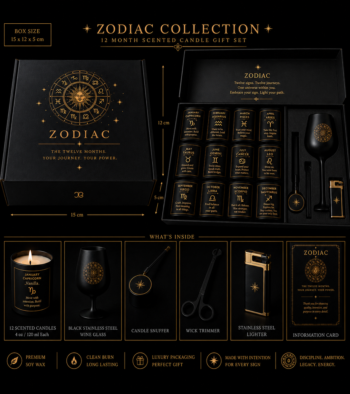 Zodiac Collection 12 Month Scented Candle Gift Set