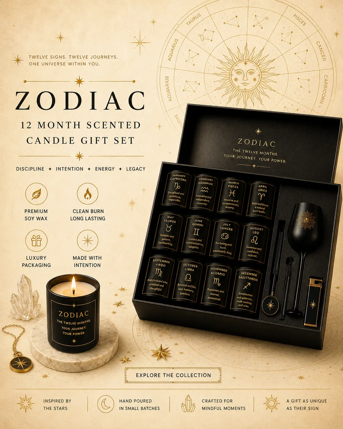 Zodiac Collection 12 Month Scented Candle Gift Set