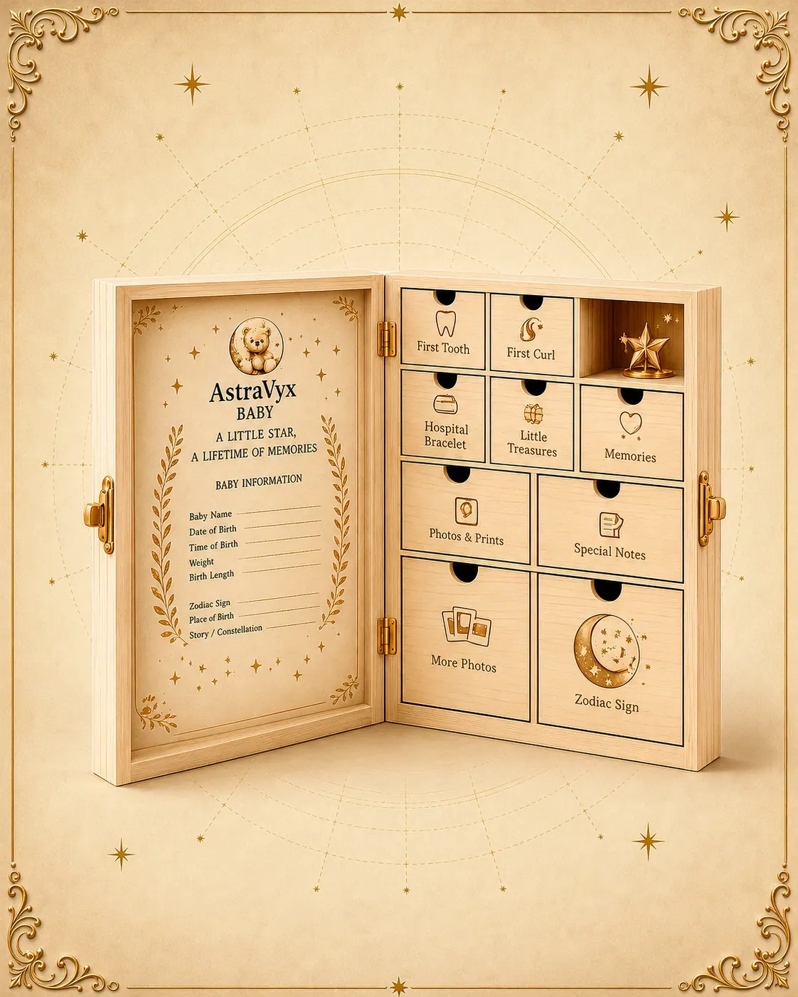 Wooden Baby Memory Keepsake Box